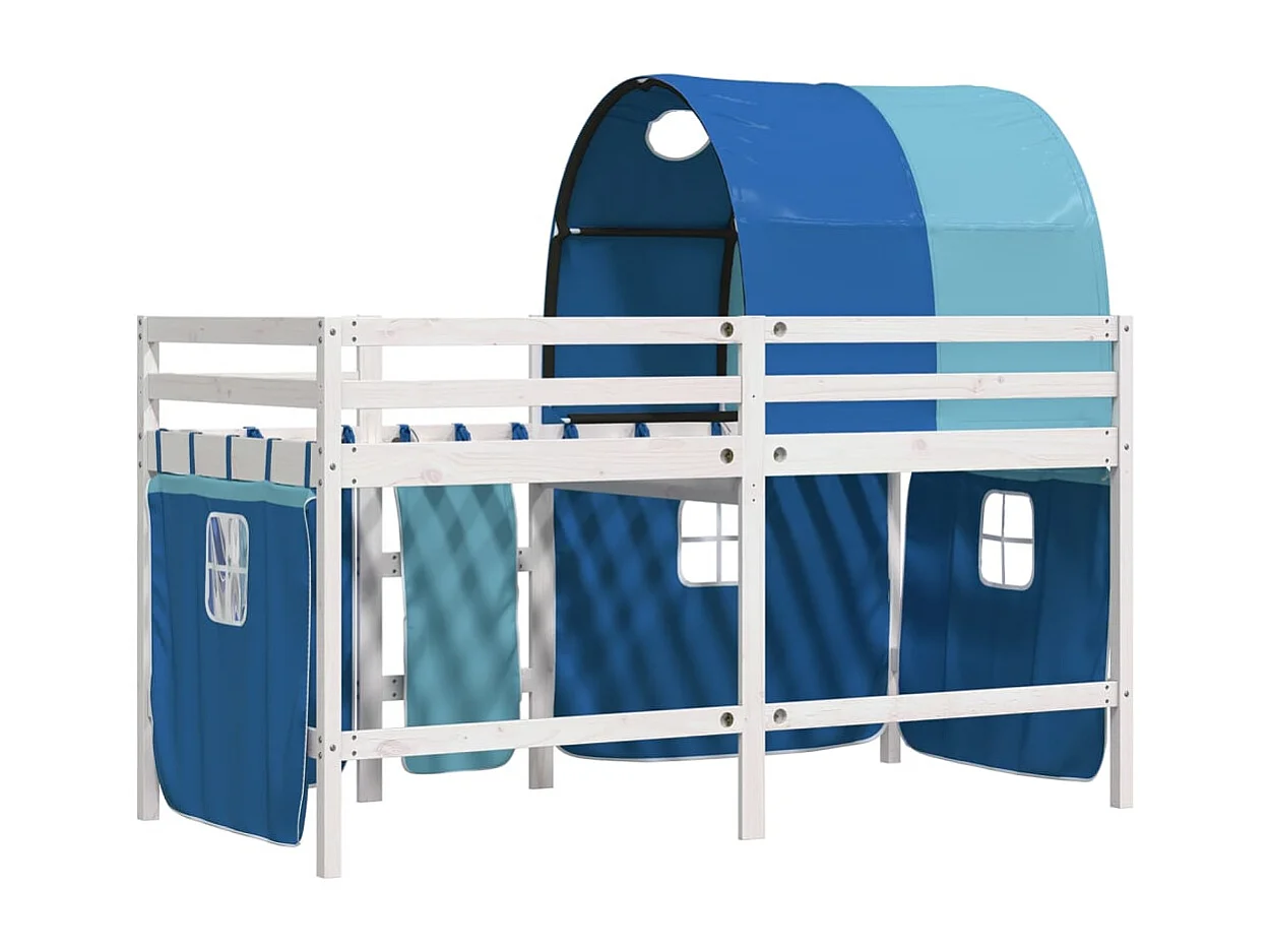 Lit simple-Lit mezzanine enfant avec tunnel sans matelas bleu 90x190 cm