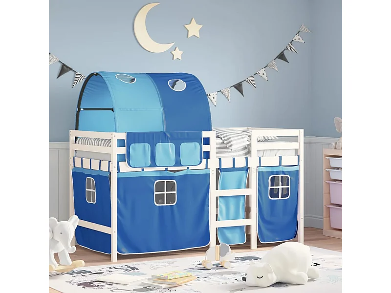 Lit simple-Lit mezzanine enfant avec tunnel sans matelas bleu 90x190 cm