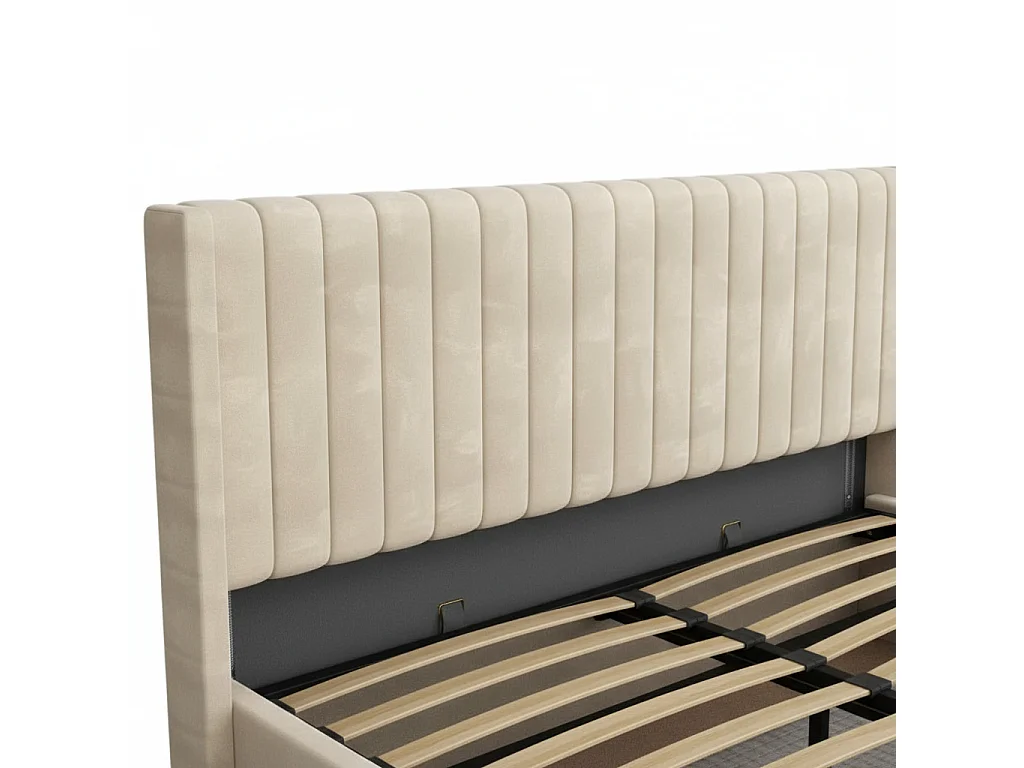 Lit coffre 160x200 – Velours Beige | Sommier Inclus
