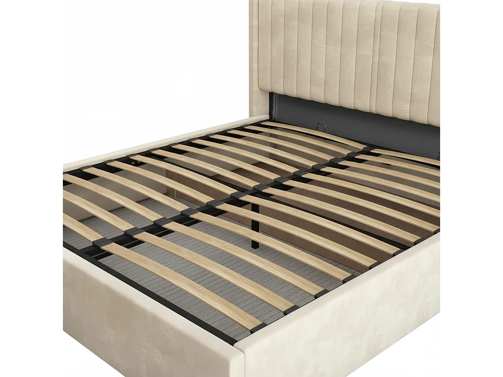 Lit coffre 160x200 – Velours Beige | Sommier Inclus