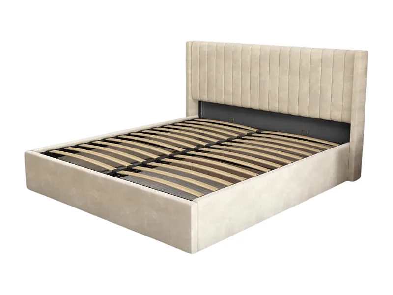 Lit coffre velours beige sommier inclus 160x200 cm CAMILLE