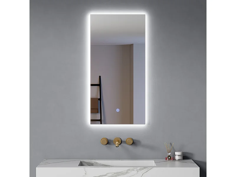 Specchio Led 90x45 Cm Retroilluminato Luce Calda/Fredda Accensione Touch| Edge