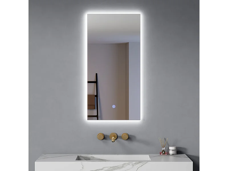 Specchio Led 90x45 Cm Retroilluminato Luce Calda/Fredda Accensione Touch| Edge