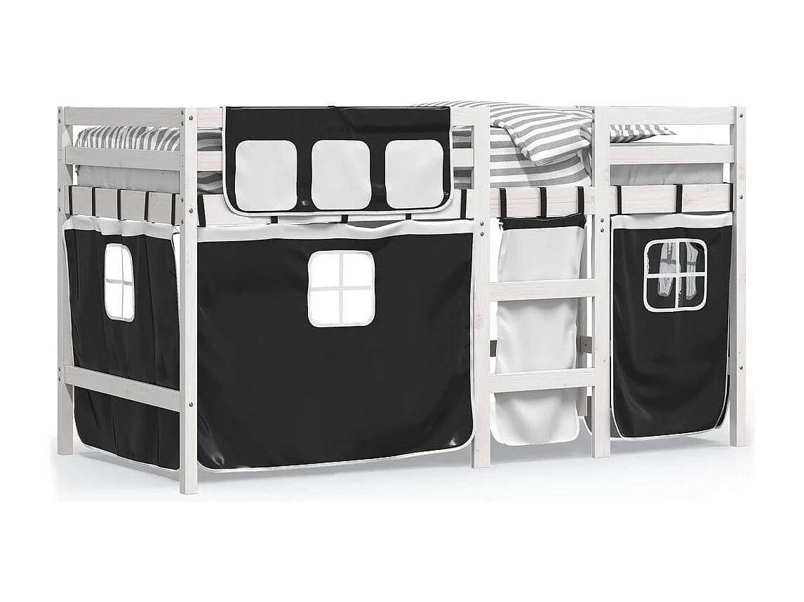 Lit simple-Lit mezzanine enfant avec rideaux sans matelas 90x190 cm