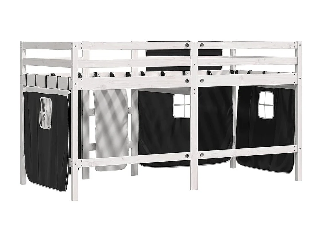 Lit simple-Lit mezzanine enfant avec rideaux sans matelas 90x190 cm