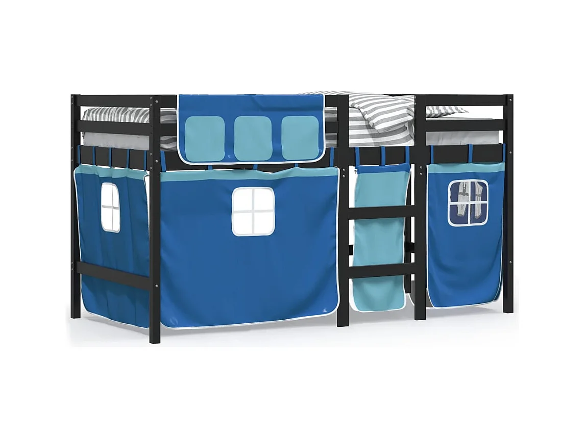 Lit simple-Lit mezzanine enfant avec rideaux sans matelas bleu 80x200cm