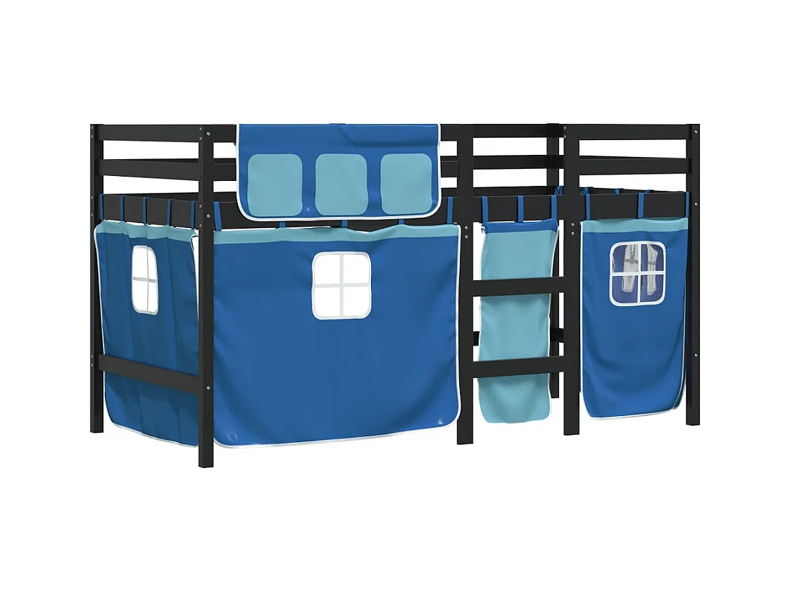 Lit simple-Lit mezzanine enfant avec rideaux sans matelas bleu 80x200cm