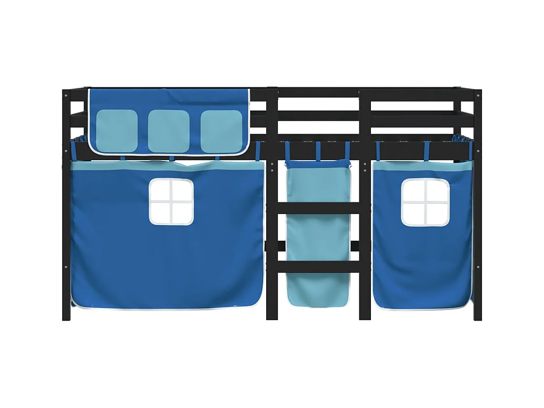 Lit simple-Lit mezzanine enfant avec rideaux sans matelas bleu 80x200cm