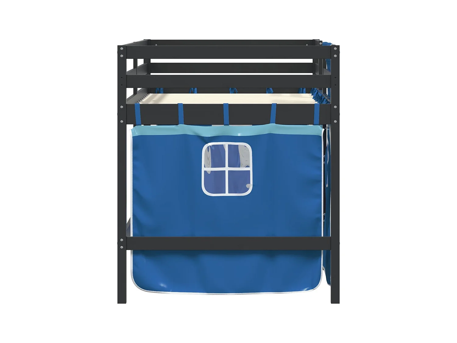 Lit simple-Lit mezzanine enfant avec rideaux sans matelas bleu 80x200cm