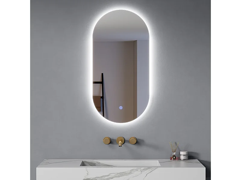 Specchio Led Ovale 90x45 Cm Retroilluminato Luce Calda/Fredda sensore touch| Ellisse