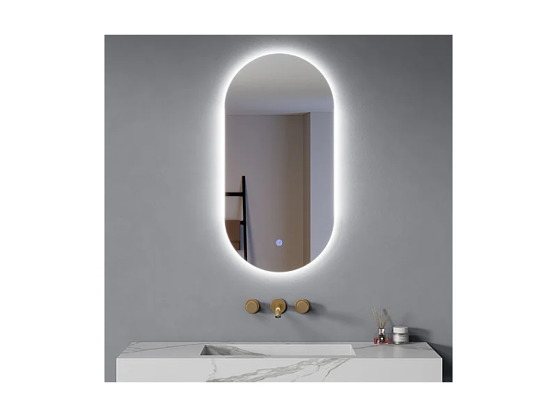 Specchio Led Ovale 90x45 Cm Retroilluminato Luce Calda/Fredda sensore touch| Ellisse