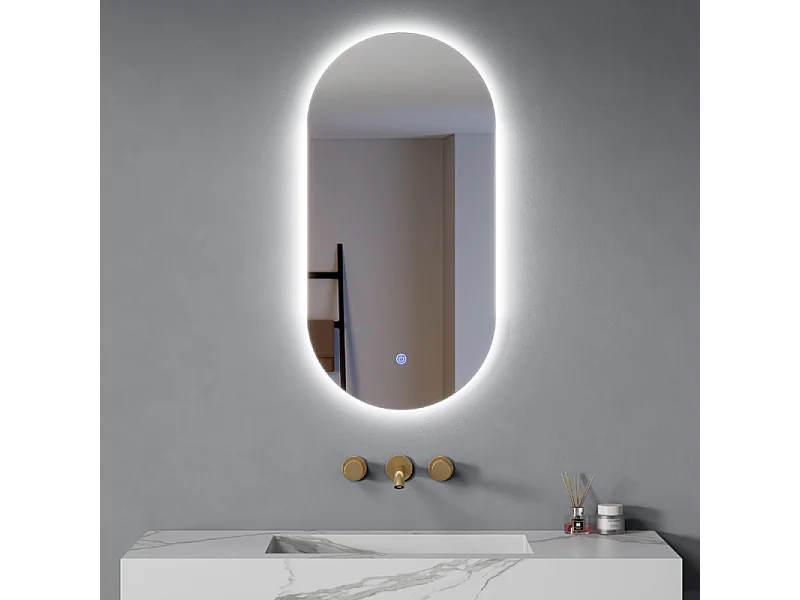 Specchio Led Ovale 90x45 Cm Retroilluminato Luce Calda/Fredda sensore touch| Ellisse