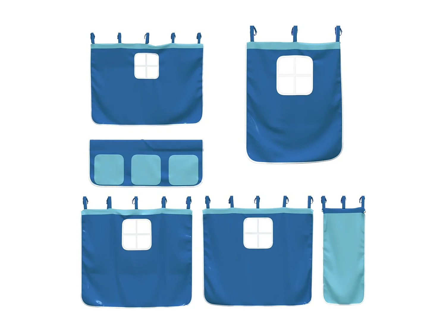 Lit simple-Lit mezzanine enfant avec rideaux sans matelas bleu 80x200cm