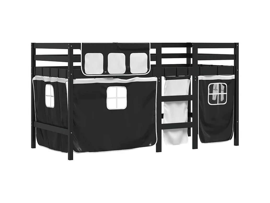 Lit simple-Lit mezzanine enfants avec rideaux sans matelas 80x200 cm