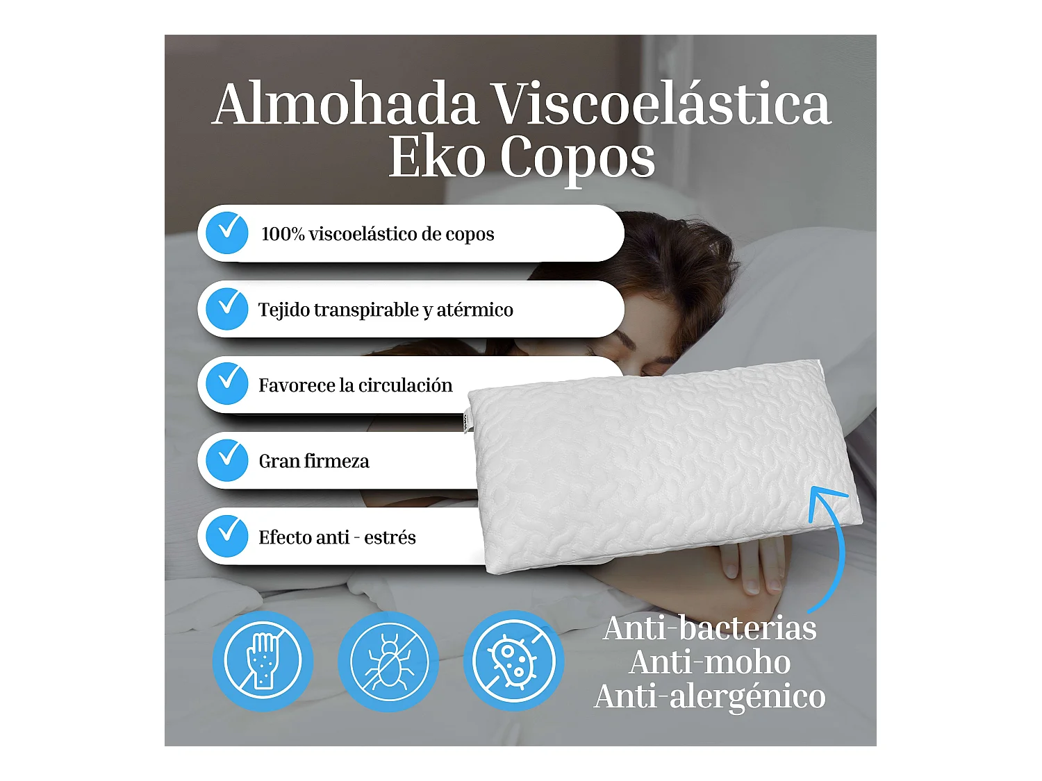 Oreiller viscoélastique Eko Flakes 135 cm Blanc