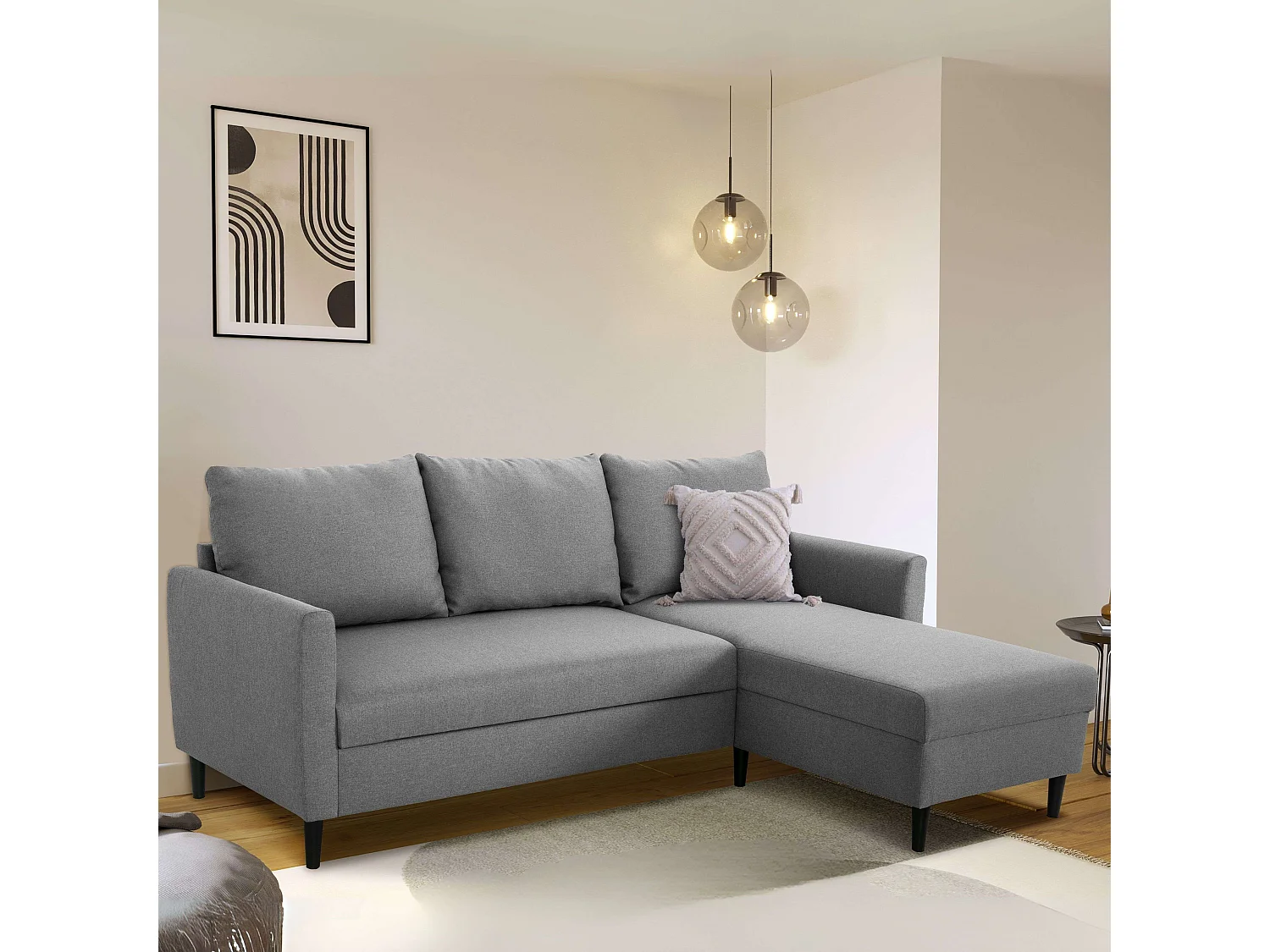 Sofá chaise longue Capri salón reversible 3 plazas gris 192x82x138 cm