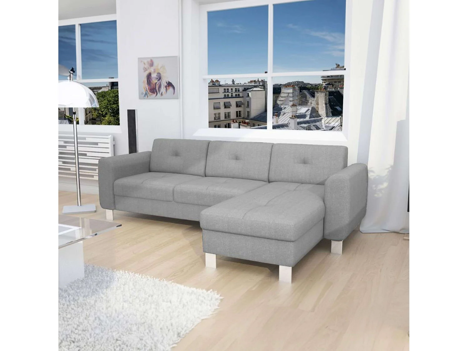 Sofá Axel Malmo Chaise Longe Gris Claro 260 cm