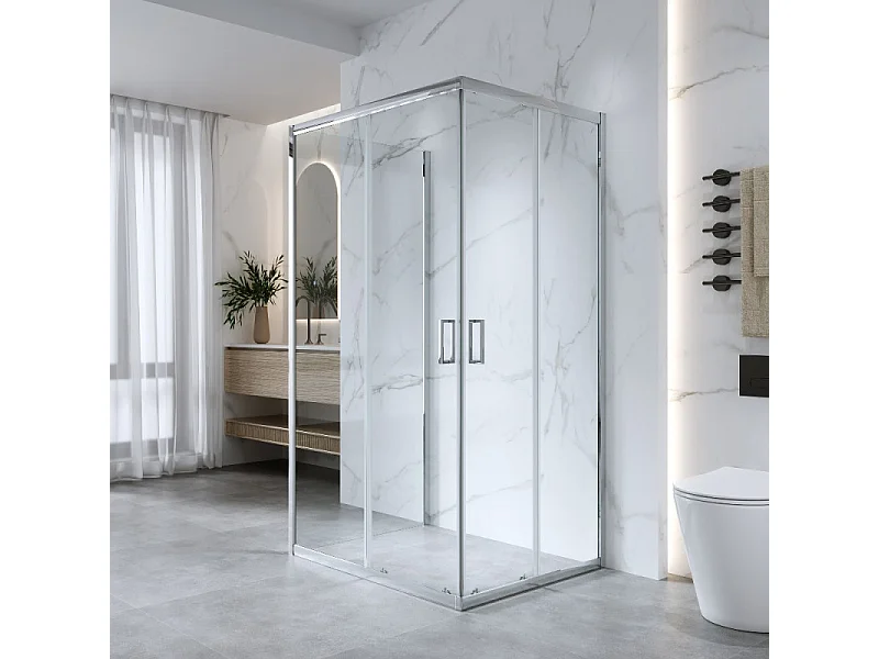 Cabina Doccia 3 Lati 80x120x80 Cm vetro 6 mm Trasparente Scorrevole H 185 cm| Kiro