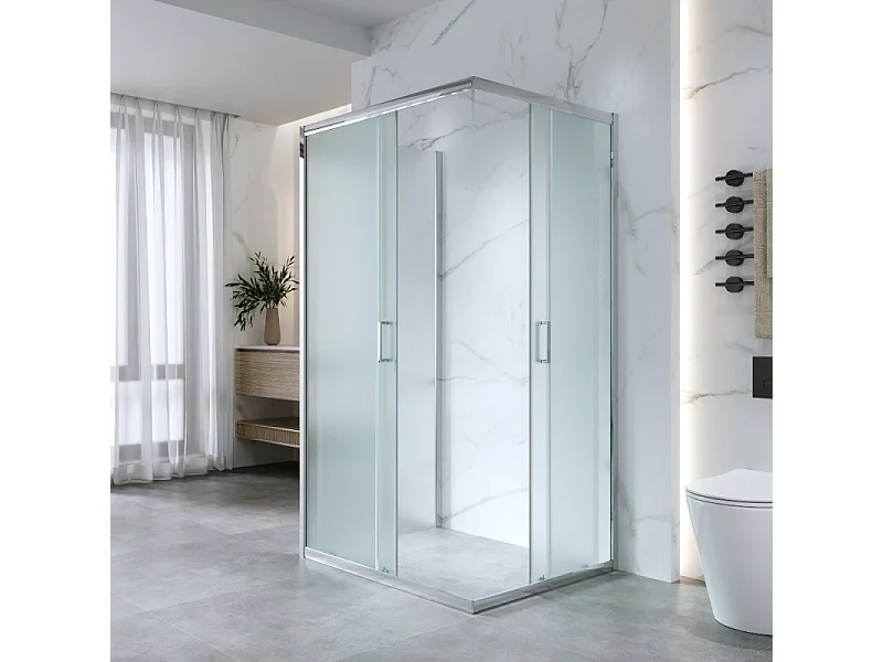 Box Doccia 3 Lati 80x120x80 Cm H 185 cm vetro 6 mm Opaco Scorrevole| Kiro