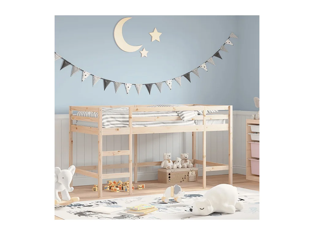 Lit simlpe-Lit mezzanine enfant sans matelas avec échelle 90x200 cm