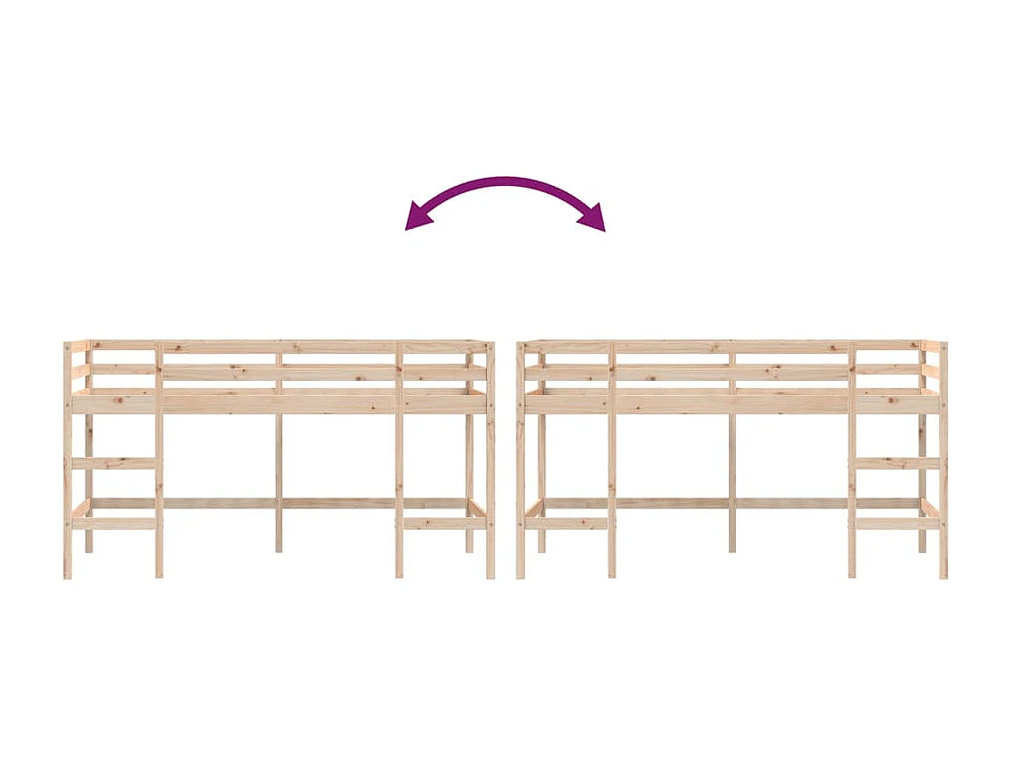 Lit simlpe-Lit mezzanine enfant sans matelas avec échelle 90x200 cm