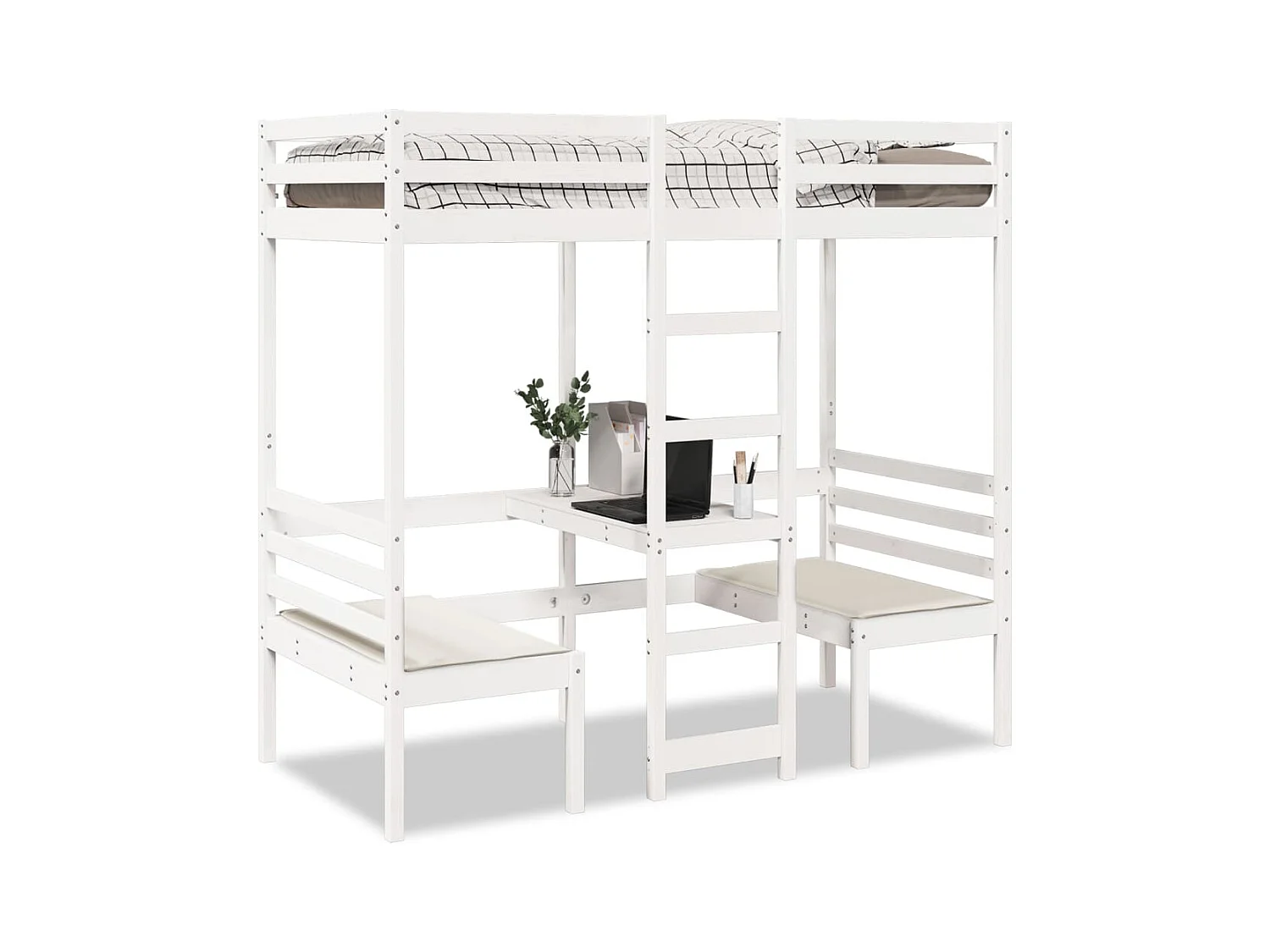 Lit mezzanine avec bureau et chaises blanc 90x190 cm pin massif