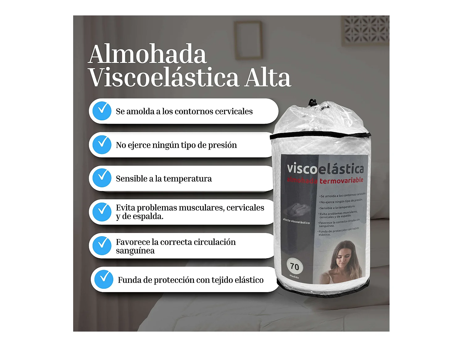 Almohada visco alta 150 cm Blanco