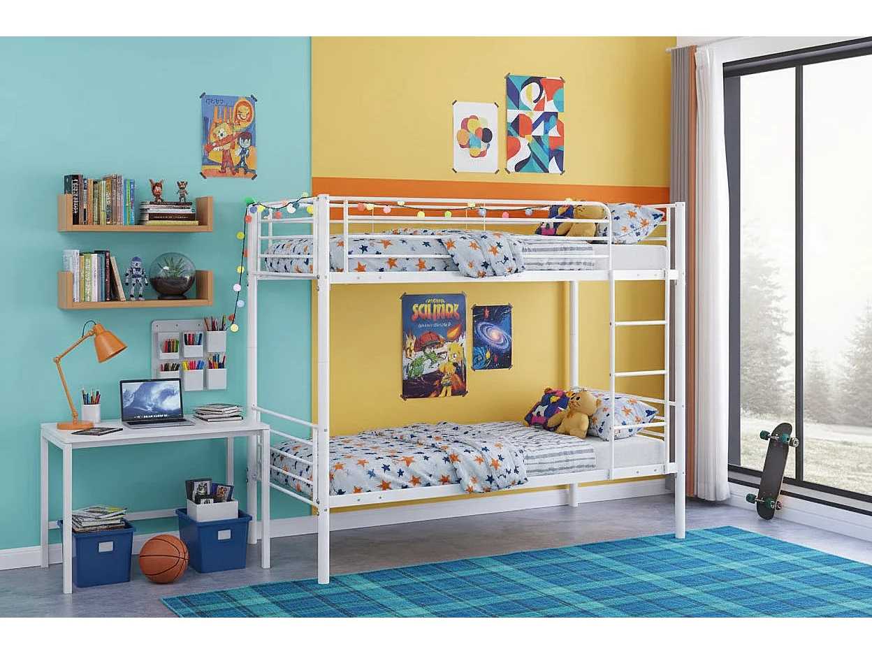 Pack Lit superposé séparable métal 2 couchages 90x190 cm blanc + 2 matelas LUNA