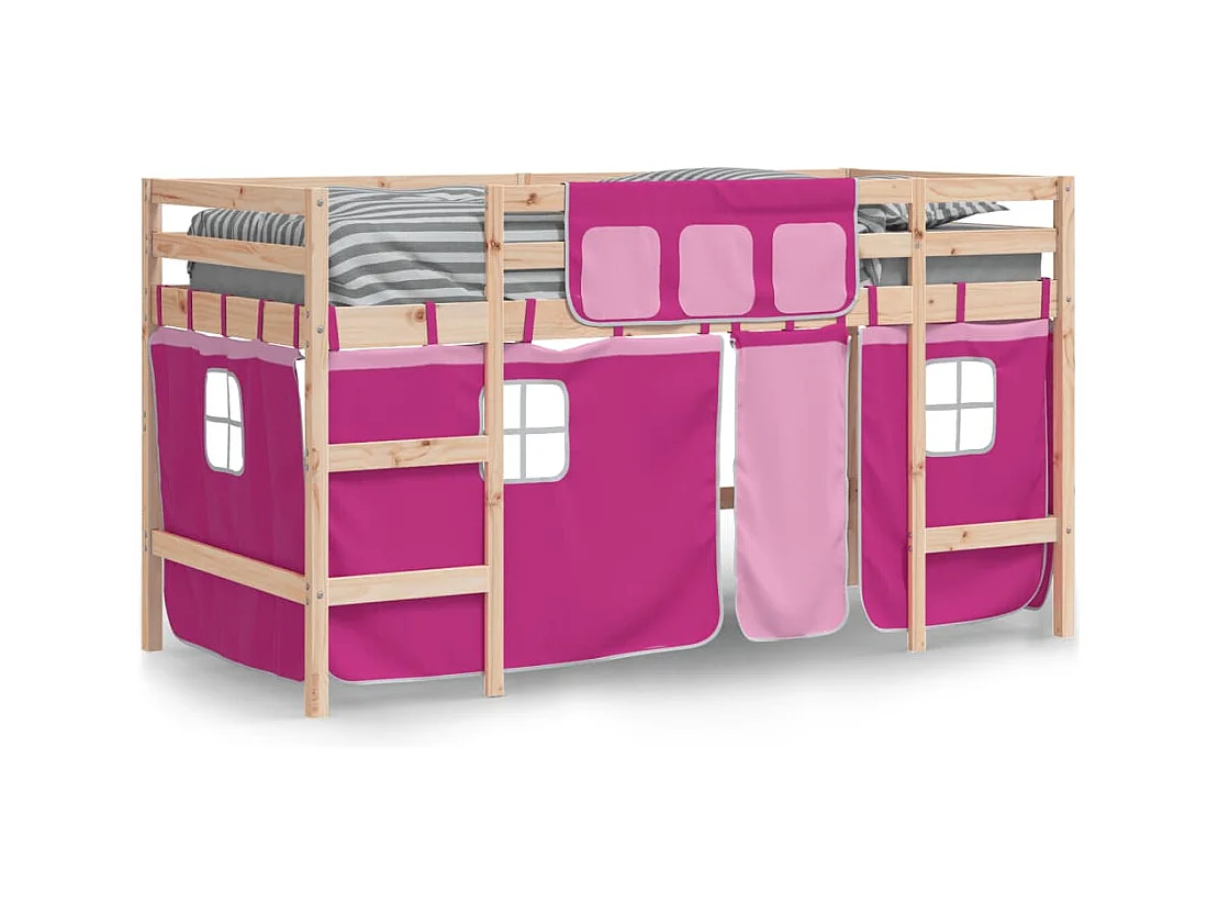 Lit simlpe-Lit mezzanine enfants avec rideaux sans matelas rose 90x200cm
