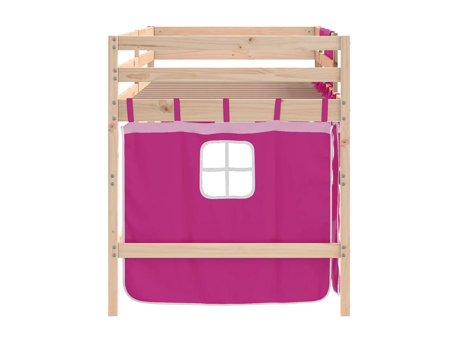 Lit simlpe-Lit mezzanine enfants avec rideaux sans matelas rose 90x200cm