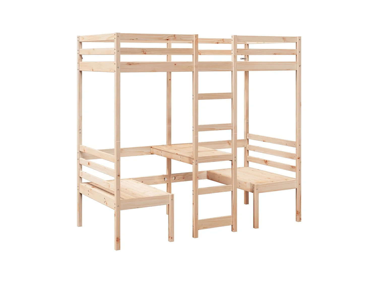 Lit mezzanine avec bureau et chaises 75x190 cm pin massif