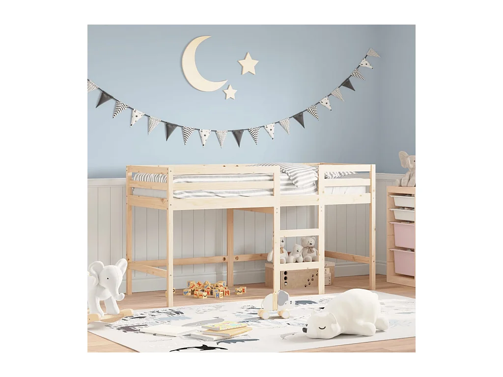 Lit simple-Lit mezzanine enfant sans matelas avec échelle 80x200 cm