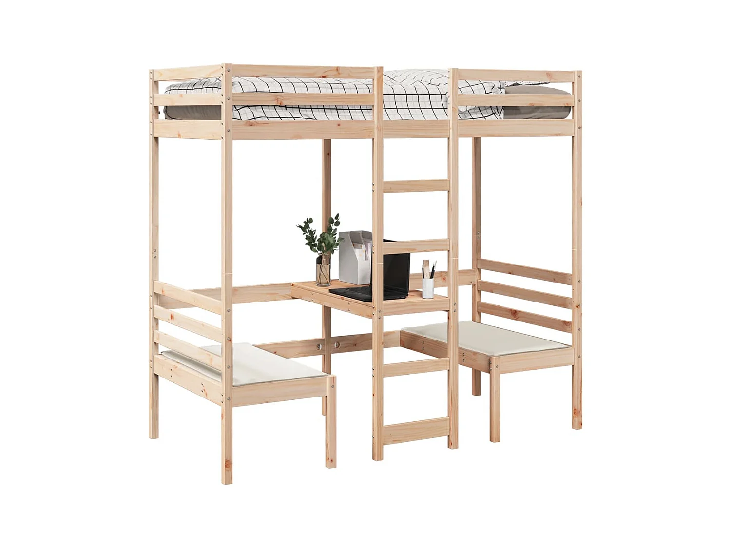 Lit mezzanine avec bureau et chaises 90x200 cm pin massif