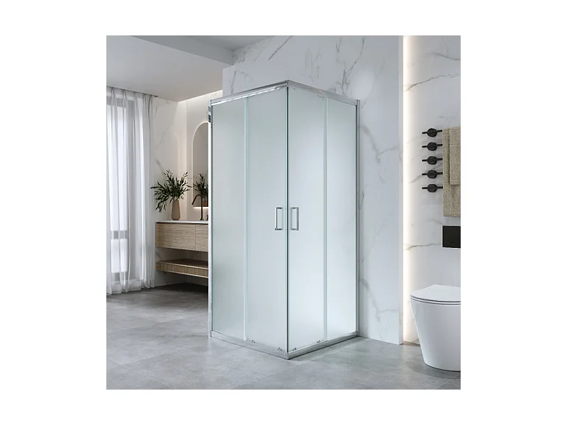 Box Doccia 3 Lati 80x80x80 Cm H185 cm vetro Opaco 6 mm Apertura Scorrevole| Kiro