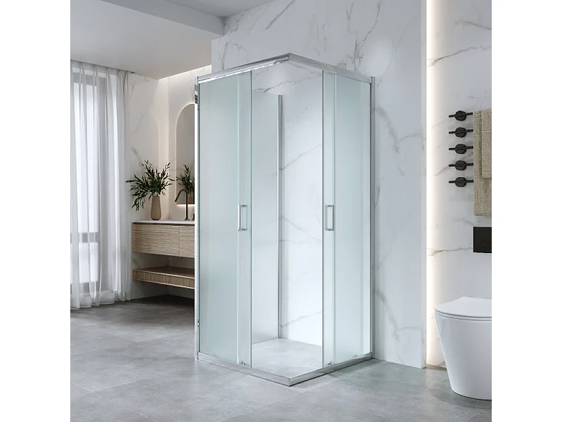 Box Doccia 3 Lati 80x80x80 Cm H185 cm vetro Opaco 6 mm Apertura Scorrevole| Kiro