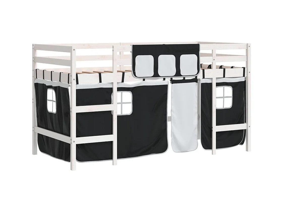 Lit simple-Lit mezzanine enfants avec rideaux sans matelas 80x200 cm