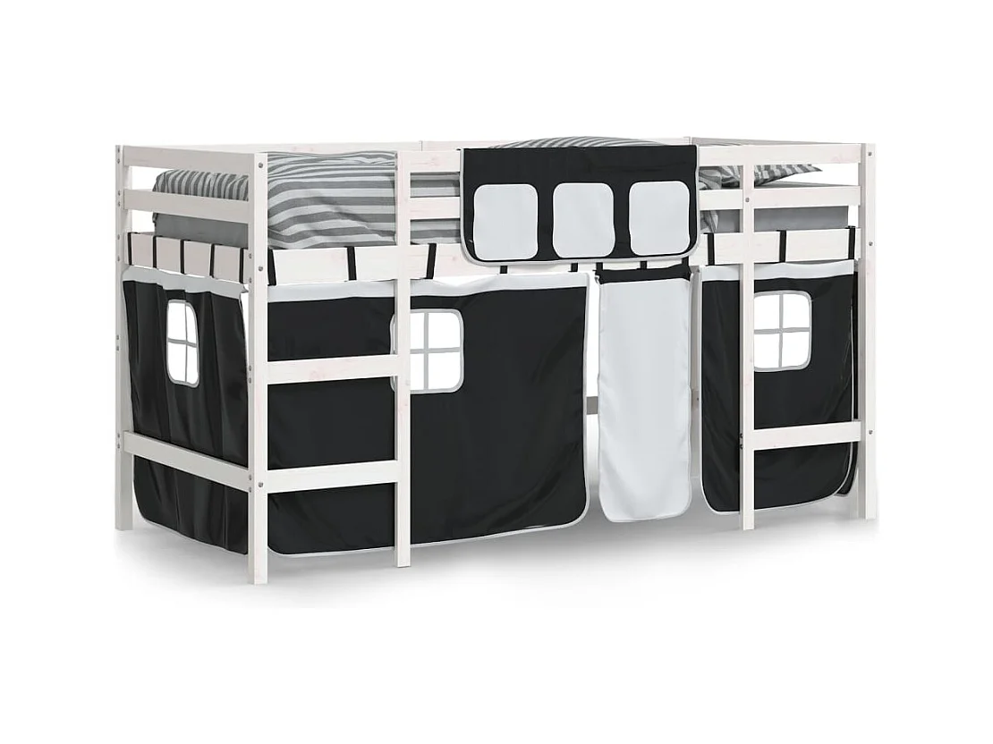 Lit simple-Lit mezzanine enfants avec rideaux sans matelas 80x200 cm