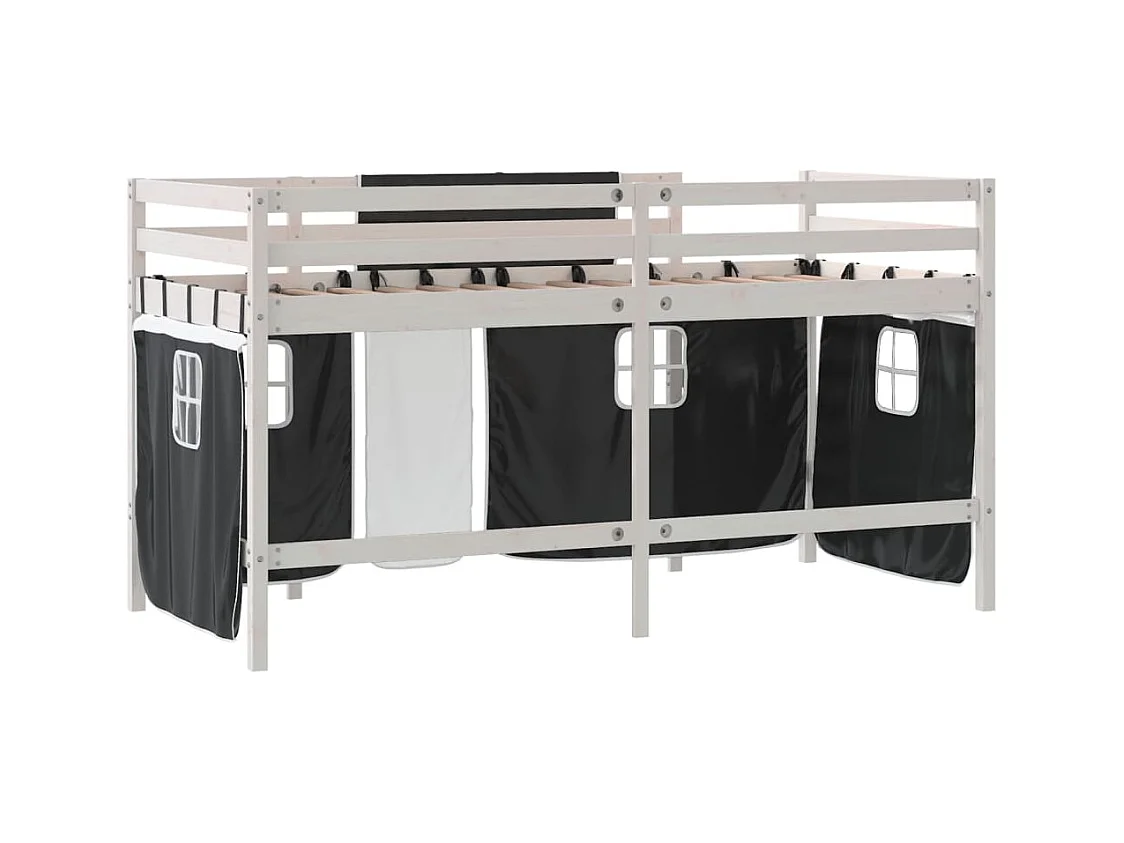 Lit simple-Lit mezzanine enfants avec rideaux sans matelas 80x200 cm