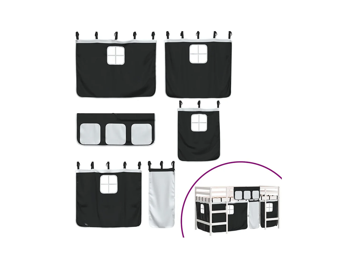 Lit simple-Lit mezzanine enfants avec rideaux sans matelas 80x200 cm