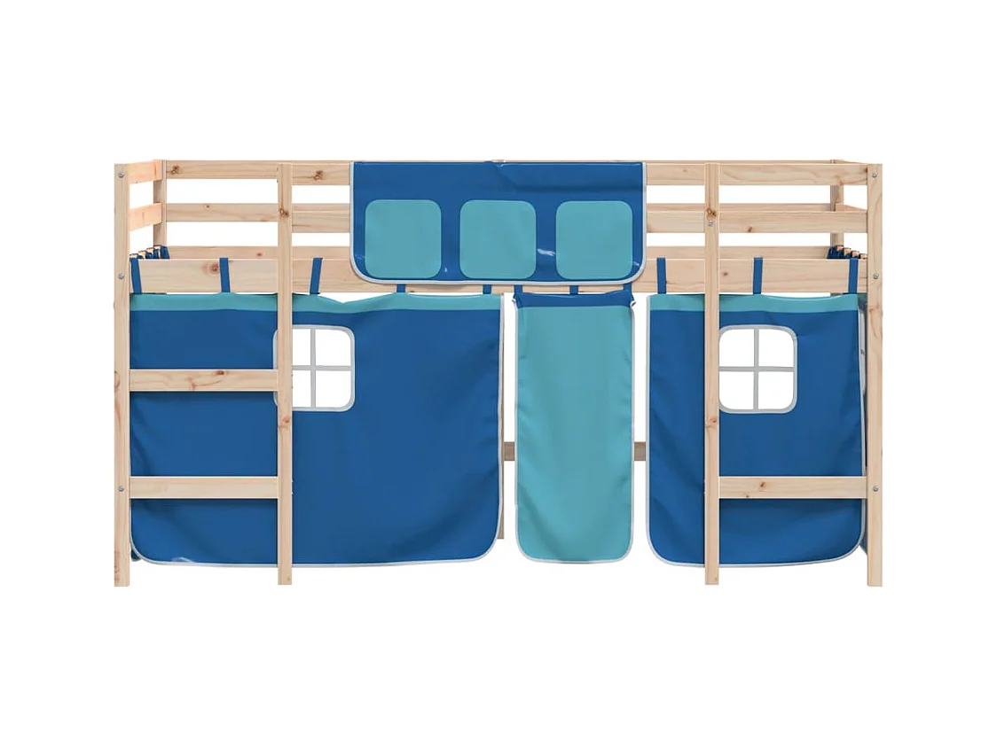 Lit simlpe-Lit mezzanine enfants avec rideaux sans matelas bleu 90x200cm
