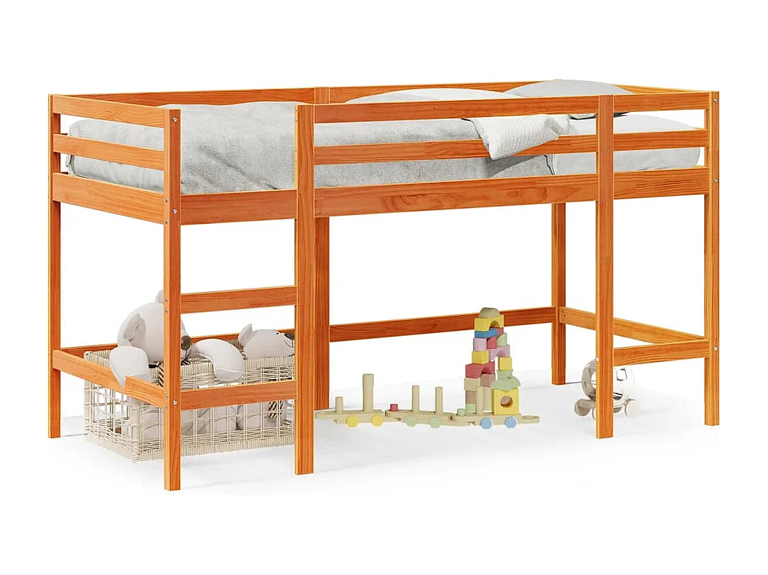 Cama infantil | Cama alta p/criança c/escada 80x200cm pinho maciço castanho-mel SHL226553
