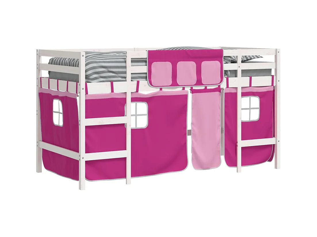 Lit simple-Lit mezzanine enfant avec rideaux sans matelas rose 90x190 cm