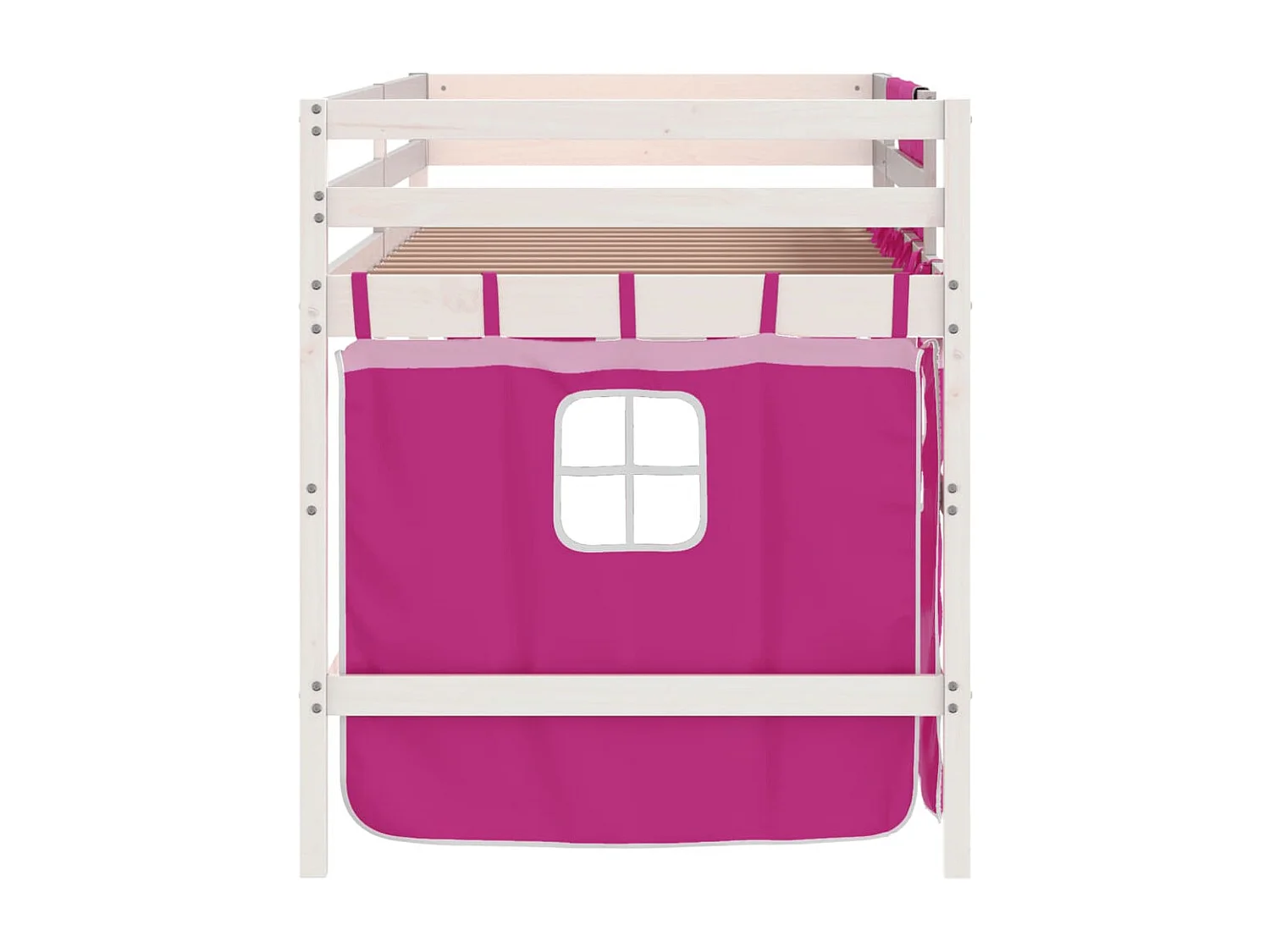 Lit simple-Lit mezzanine enfant avec rideaux sans matelas rose 90x190 cm