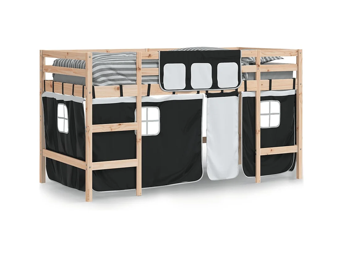 Lit simple-Lit mezzanine enfant avec rideaux sans matelas 90x190 cm