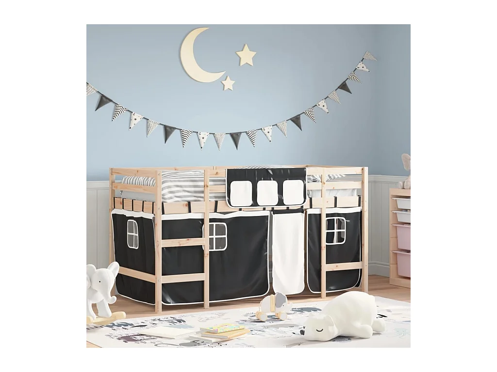 Lit simlpe-Lit mezzanine enfants avec rideaux sans matelas 90x200cm