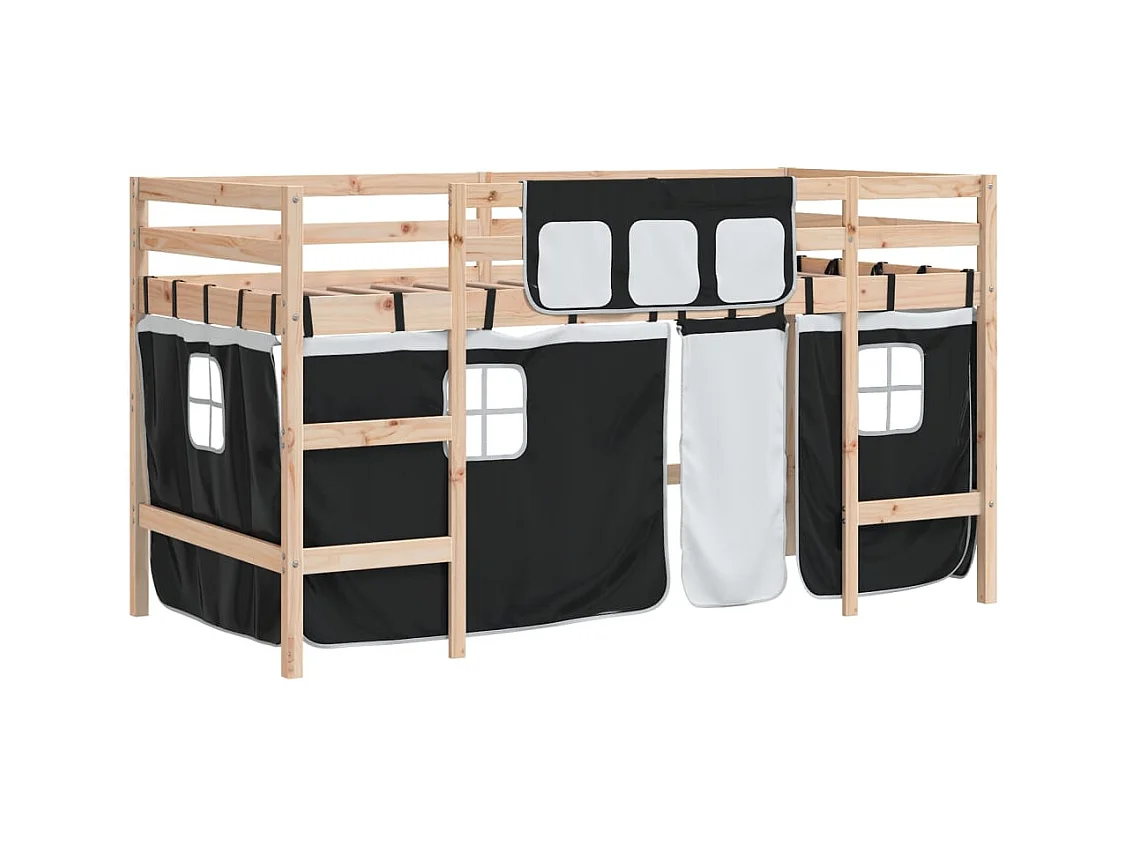 Lit simlpe-Lit mezzanine enfants avec rideaux sans matelas 90x200cm