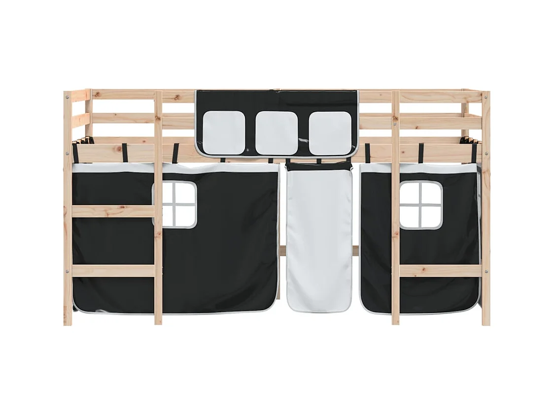 Lit simlpe-Lit mezzanine enfants avec rideaux sans matelas 90x200cm