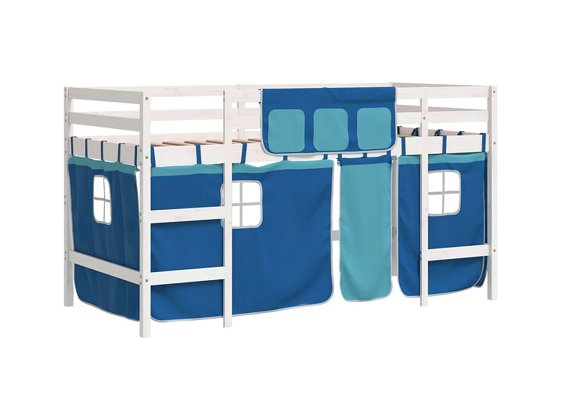 Lit simple-Lit mezzanine enfant avec rideaux sans matelas bleu 80x200cm