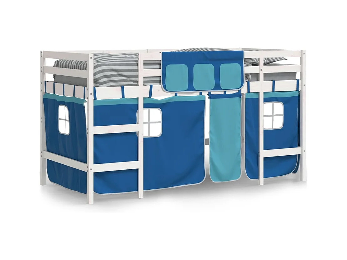 Lit simple-Lit mezzanine enfant avec rideaux sans matelas bleu 80x200cm