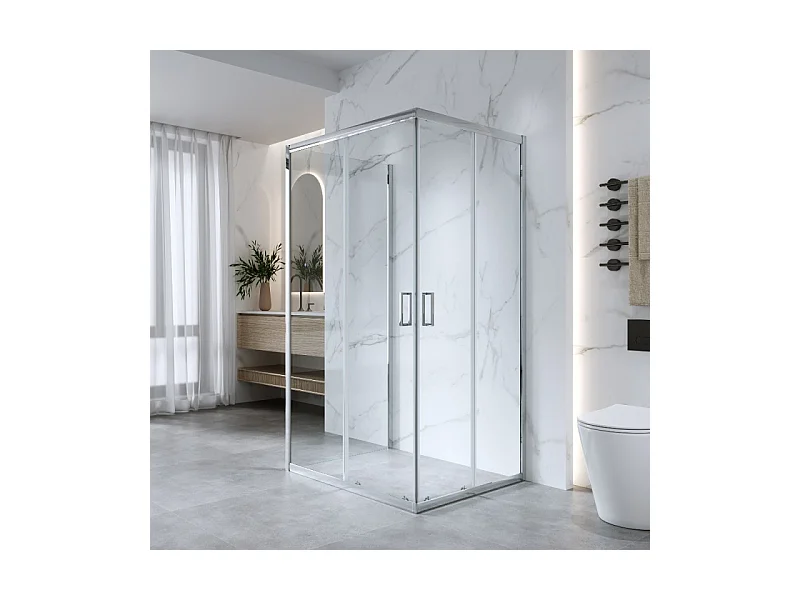 Box Doccia 3 Lati 80x100x80 Cm H185 cm Cristallo Trasparente 6 mm Scorrevole| Kiro